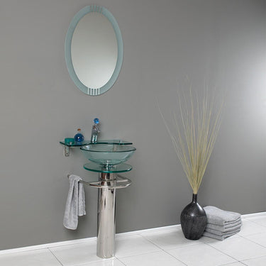 Fresca Ovale Modern Glass Bathroom Vanity w/ Frosted Edge Mirror Vanity Fresca